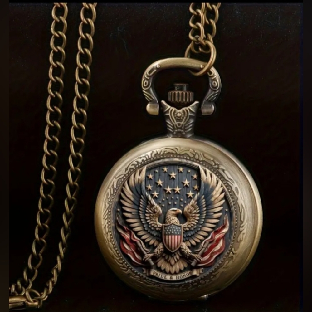 Vintage Style Pocket Watch with Eagle Emblem